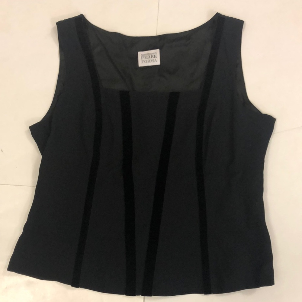 Gianfranco Ferre Forma 14 Top Black Velvet Stripes Square Collar Zipper side